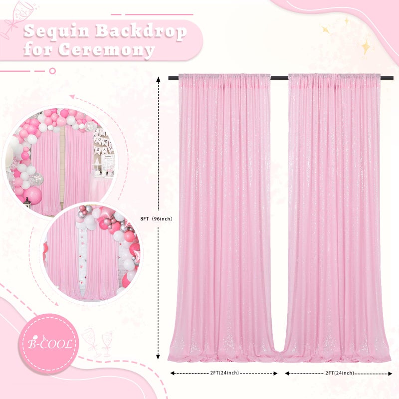 B.Cool B-COOL Pink Sequin Backdrop 2ftx8ft Sparkly Backdrop Curtains 2 Panels Sequin Curtain Fabric Drapes for Girls Birthday Holiday Sweetheart Baby Shower Party Decoration - Image 4